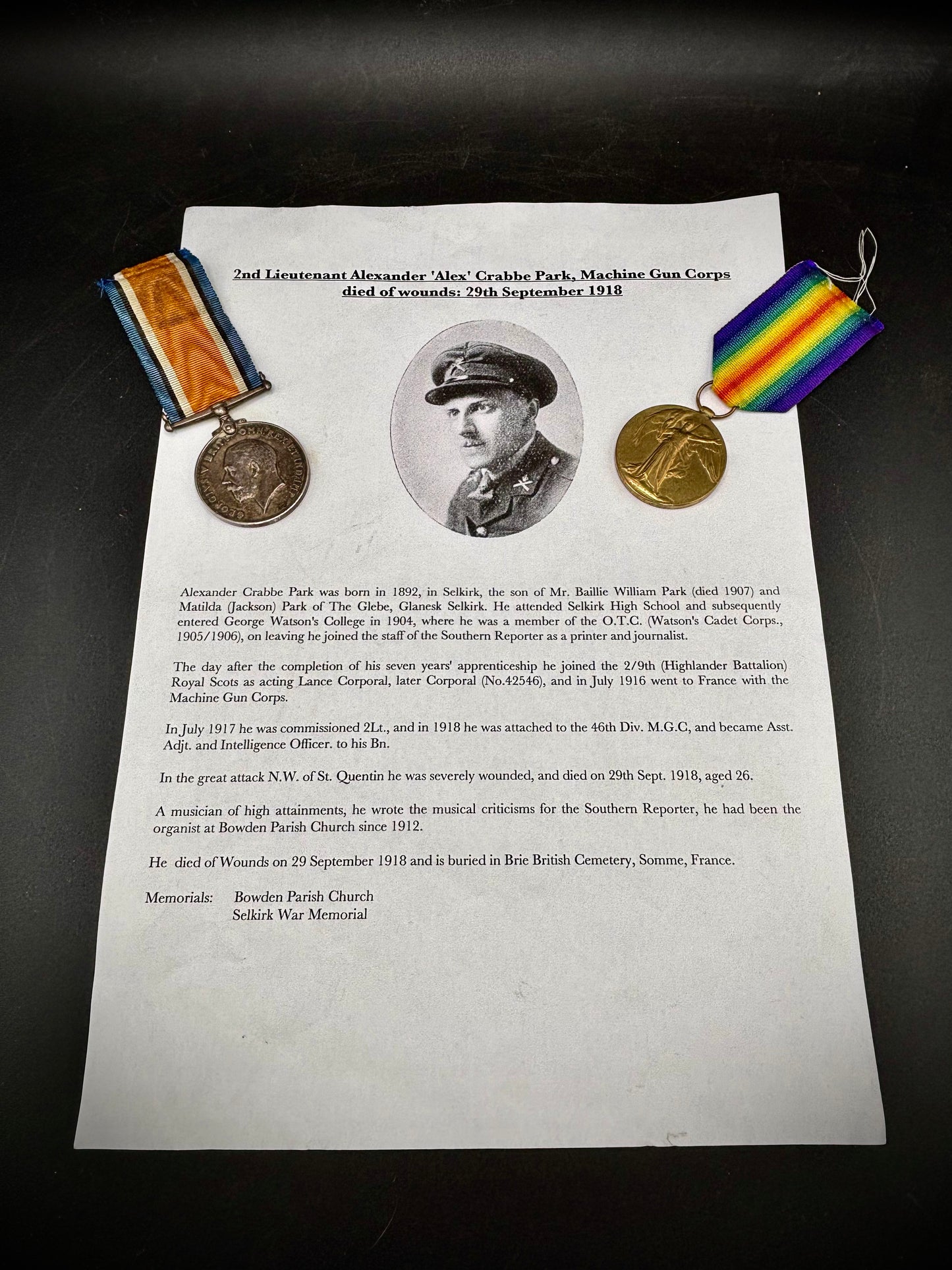 WW1 46th Division Officer Casualty Medals 29th September 1918- Hindenburg Line