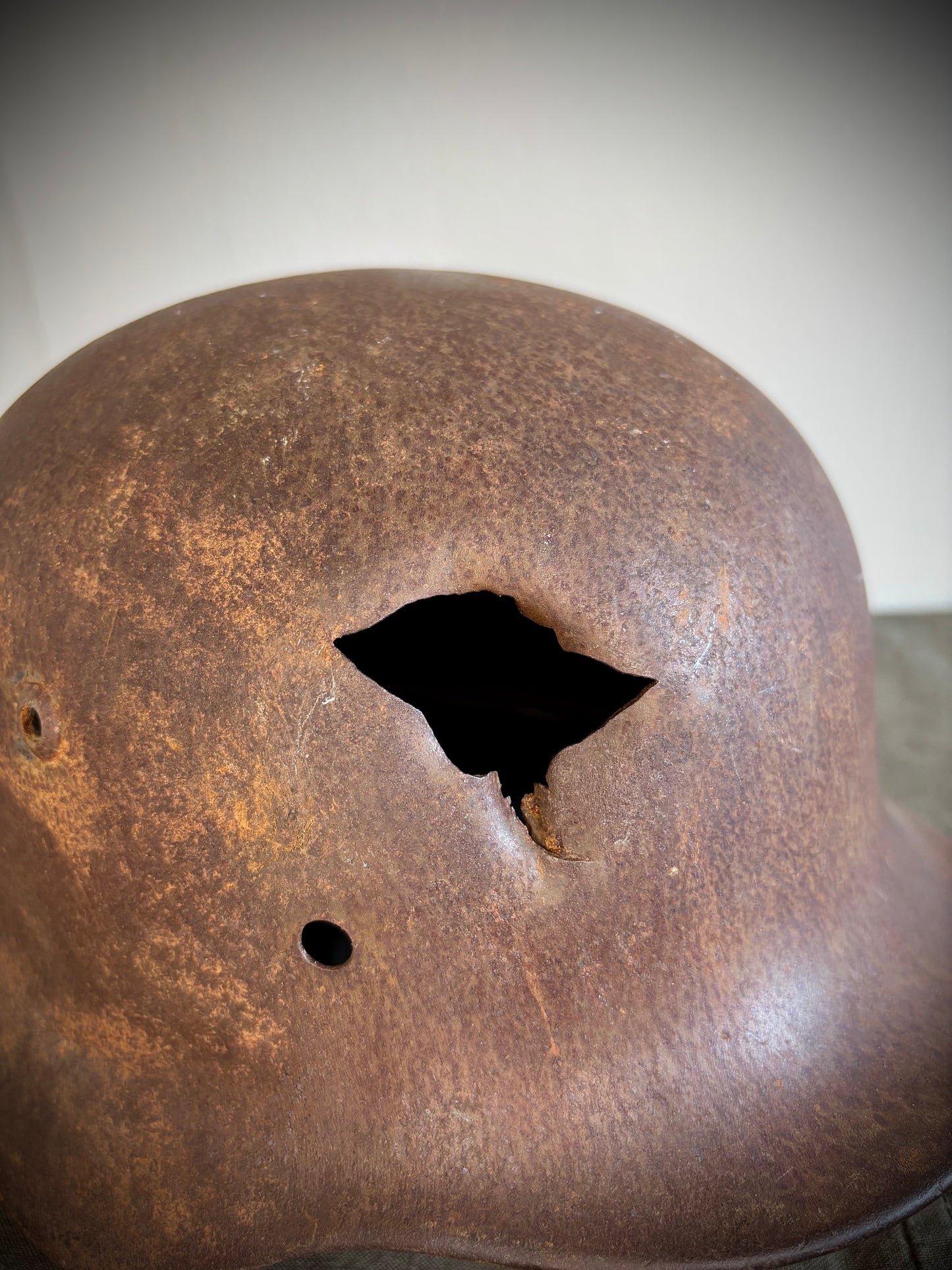 WW2 Battle Damaged Helmet Normandy Find