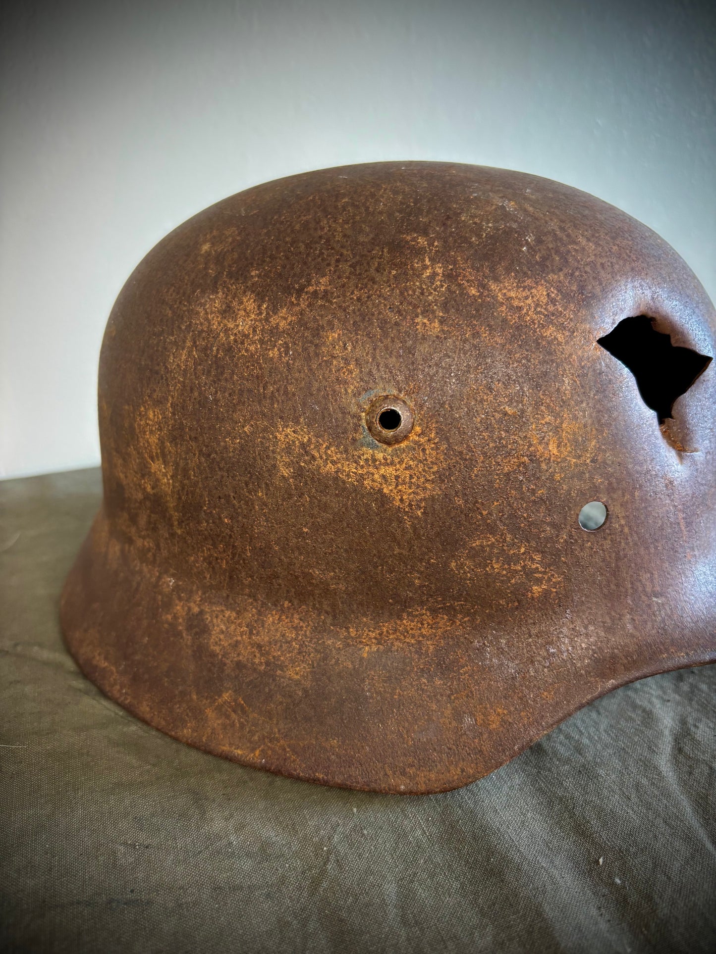 WW2 Battle Damaged Helmet Normandy Find