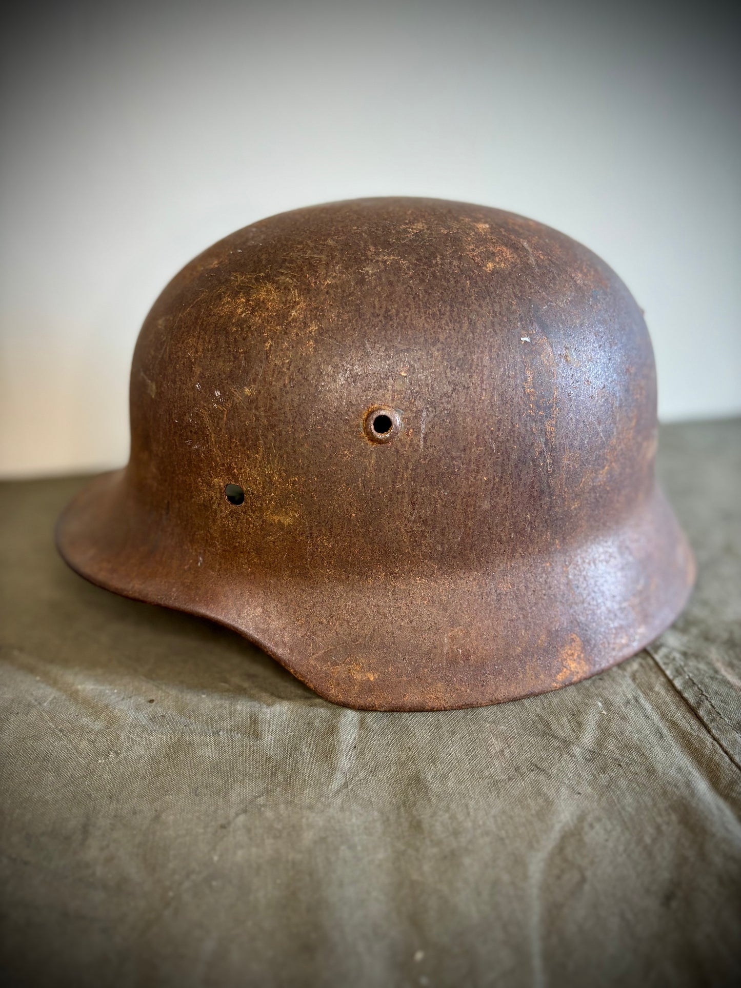 WW2 Battle Damaged Helmet Normandy Find