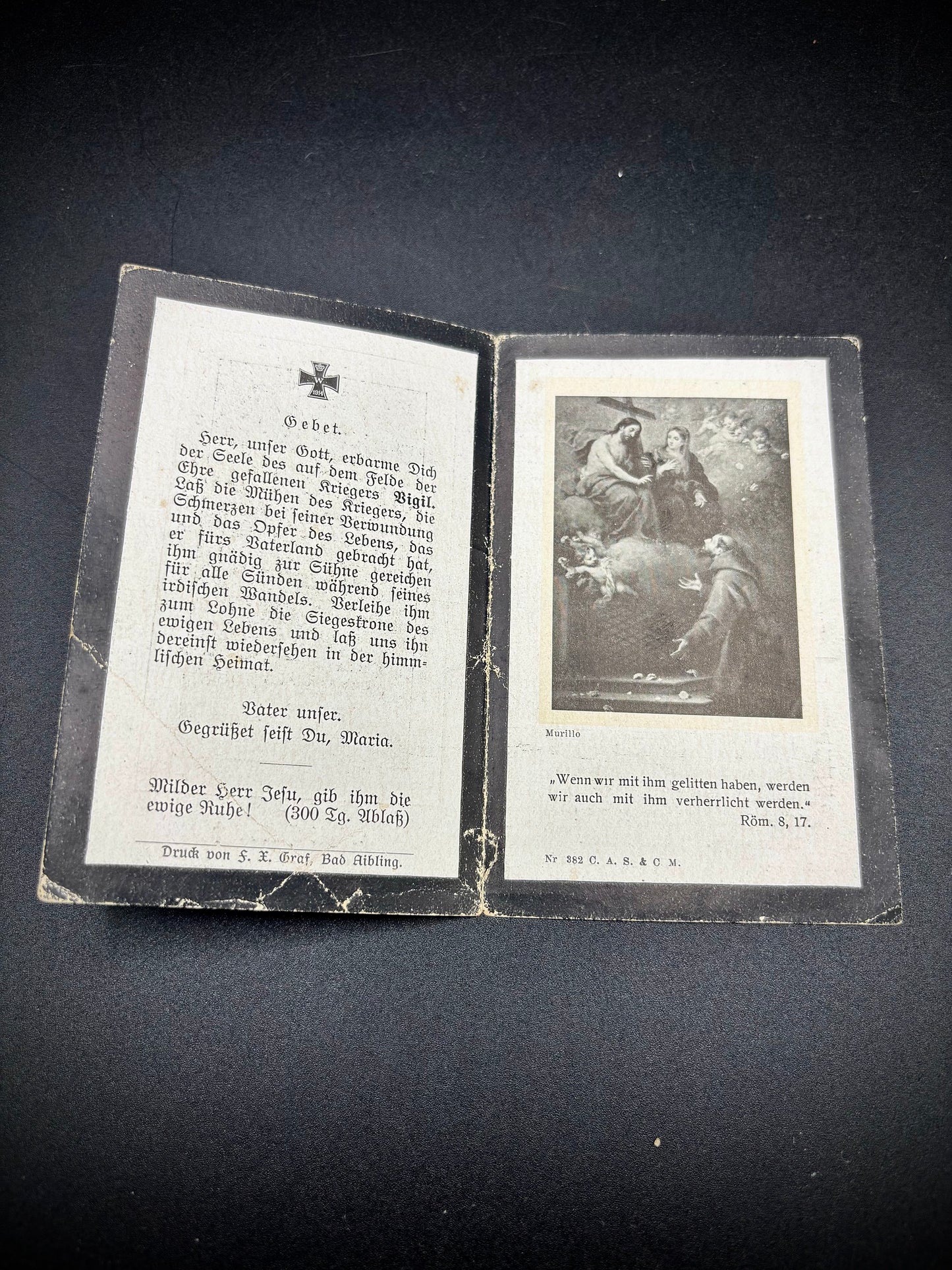 WW1 German Memorial Card Somme Casualty
