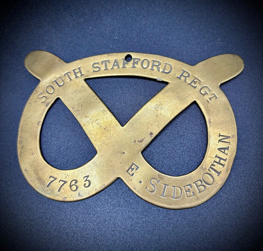 WW1 South Staffordshire Regiment Bed Plate