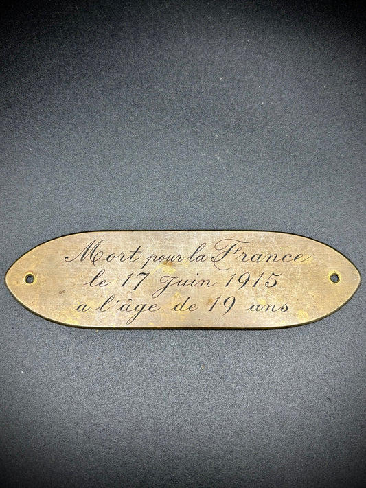 WW1 French Memorial Plaque