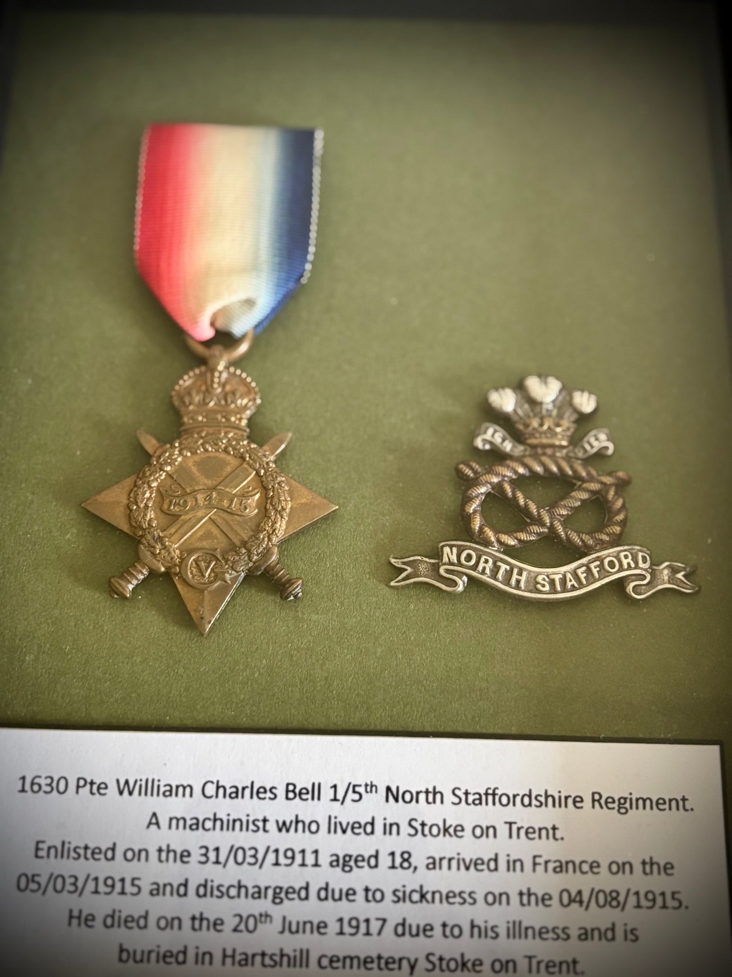 WW1 1914-15 Star 1/5th North Staffordshire Regiment Casualty