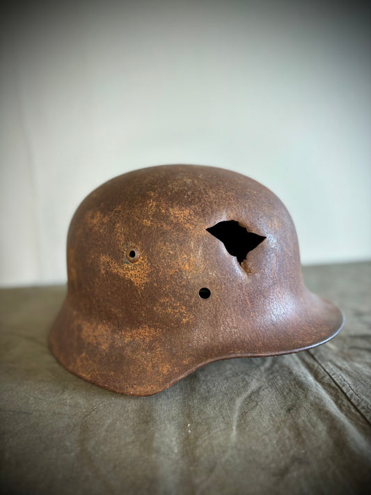 WW2 Battle Damaged Helmet Normandy Find