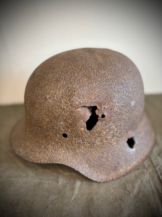 WW2 Battle damaged Helmet Normandy Find