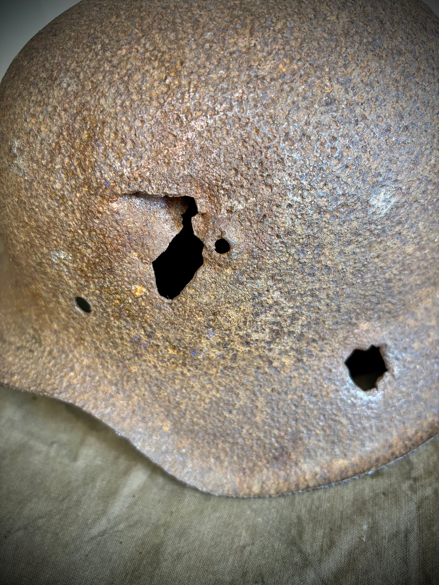 WW2 Battle damaged Helmet Normandy Find