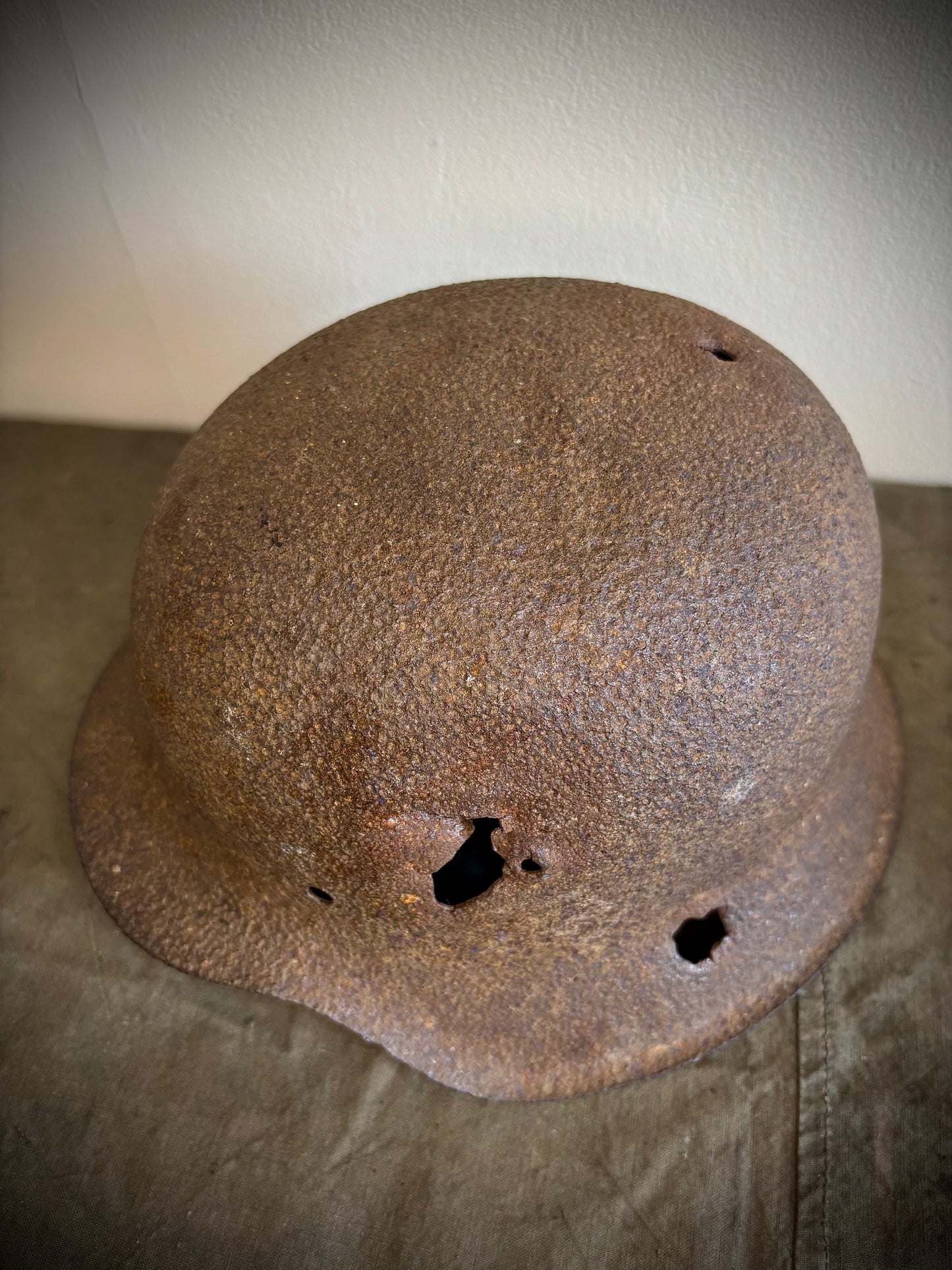 WW2 Battle damaged Helmet Normandy Find