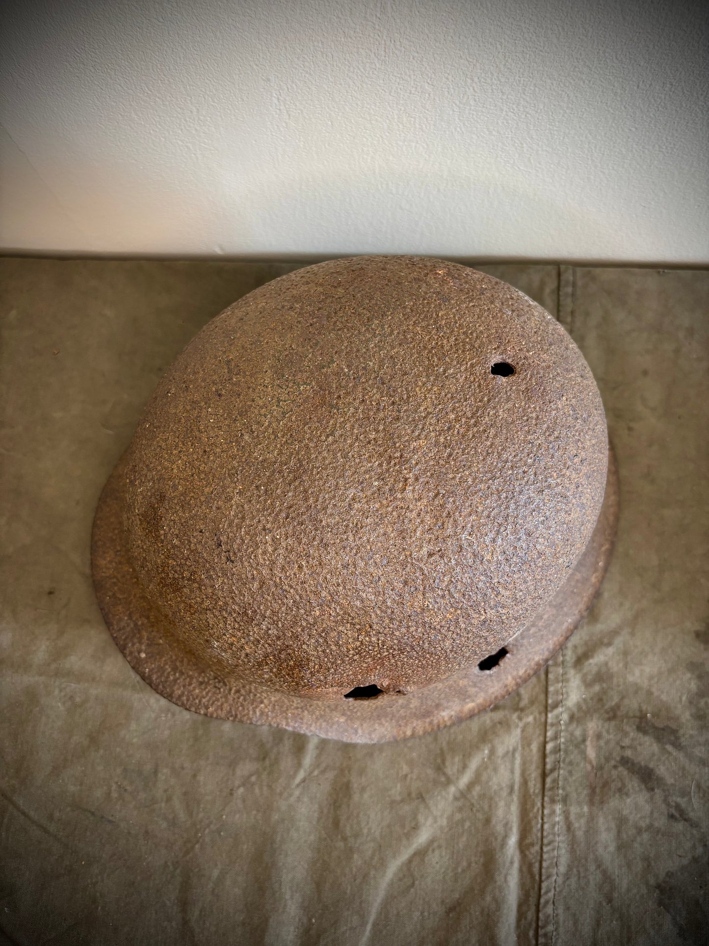 WW2 Battle damaged Helmet Normandy Find