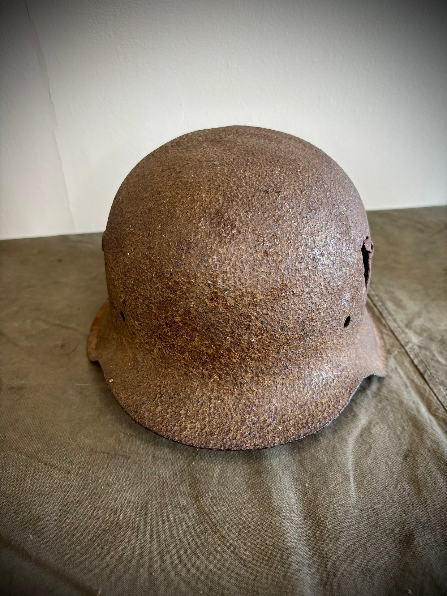 WW2 Battle damaged Helmet Normandy Find