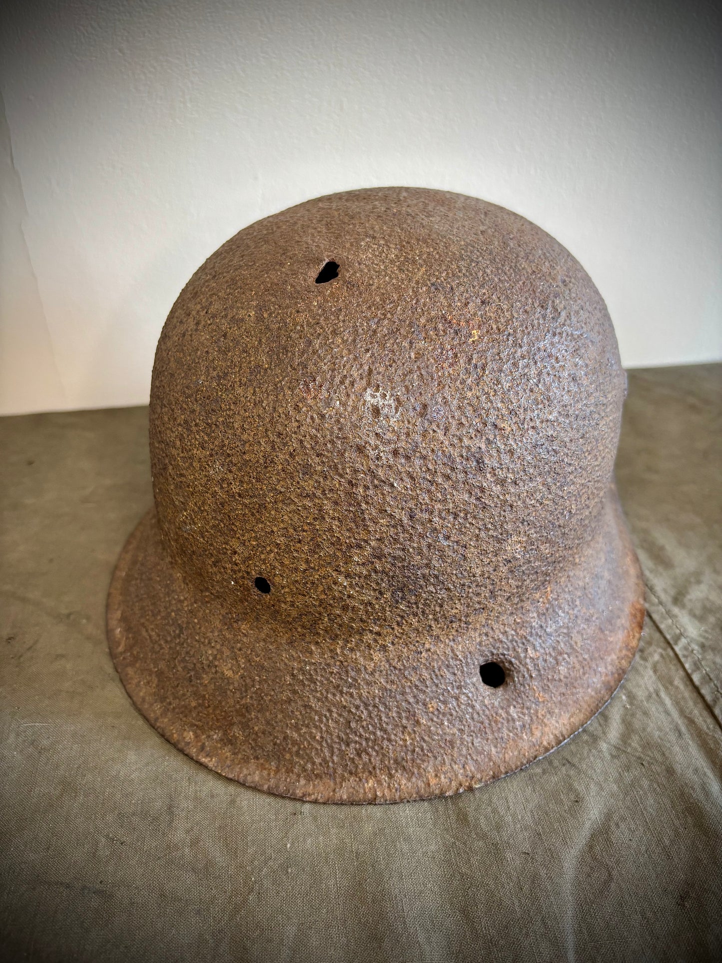WW2 Battle damaged Helmet Normandy Find