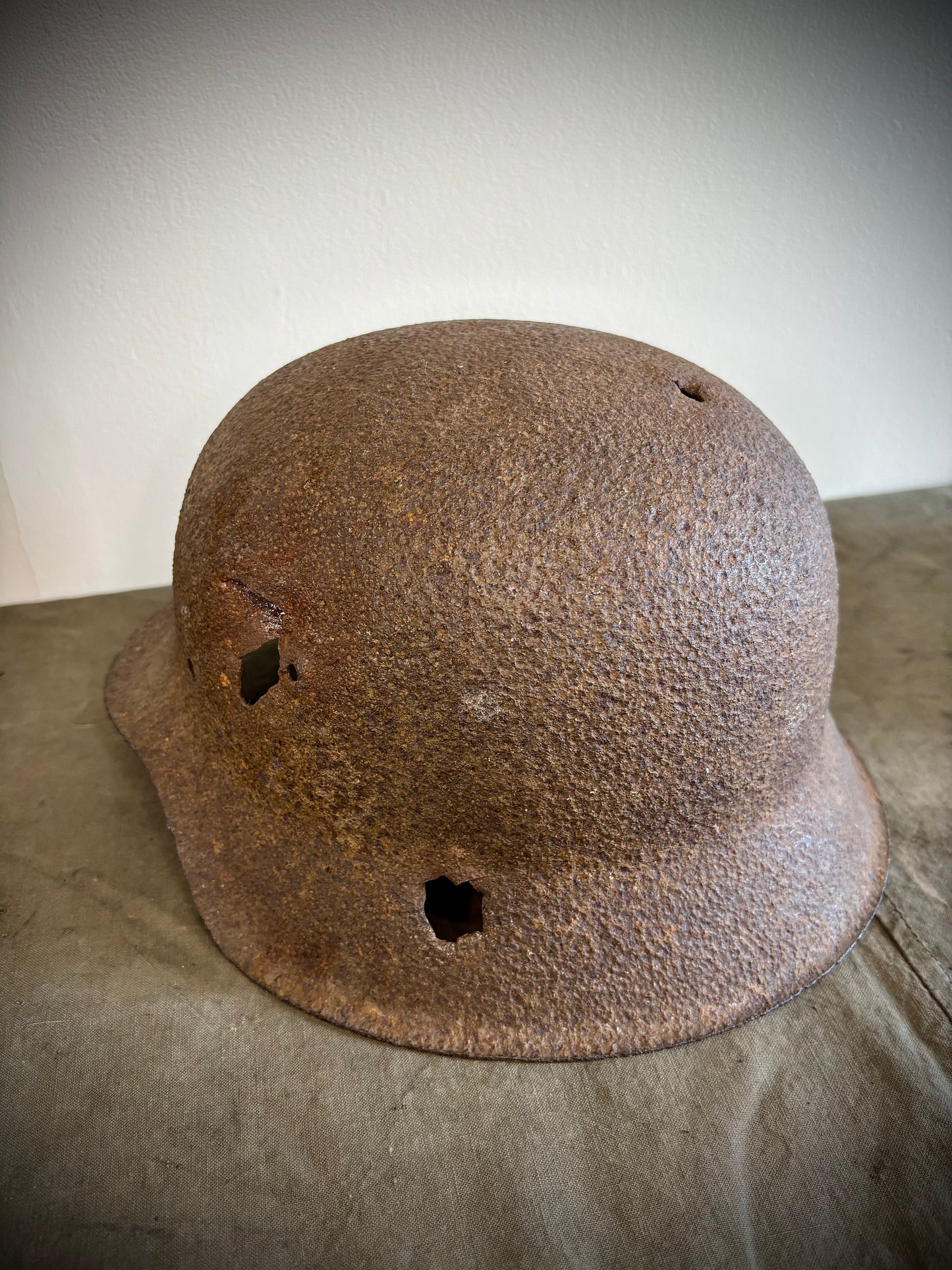 WW2 Battle damaged Helmet Normandy Find