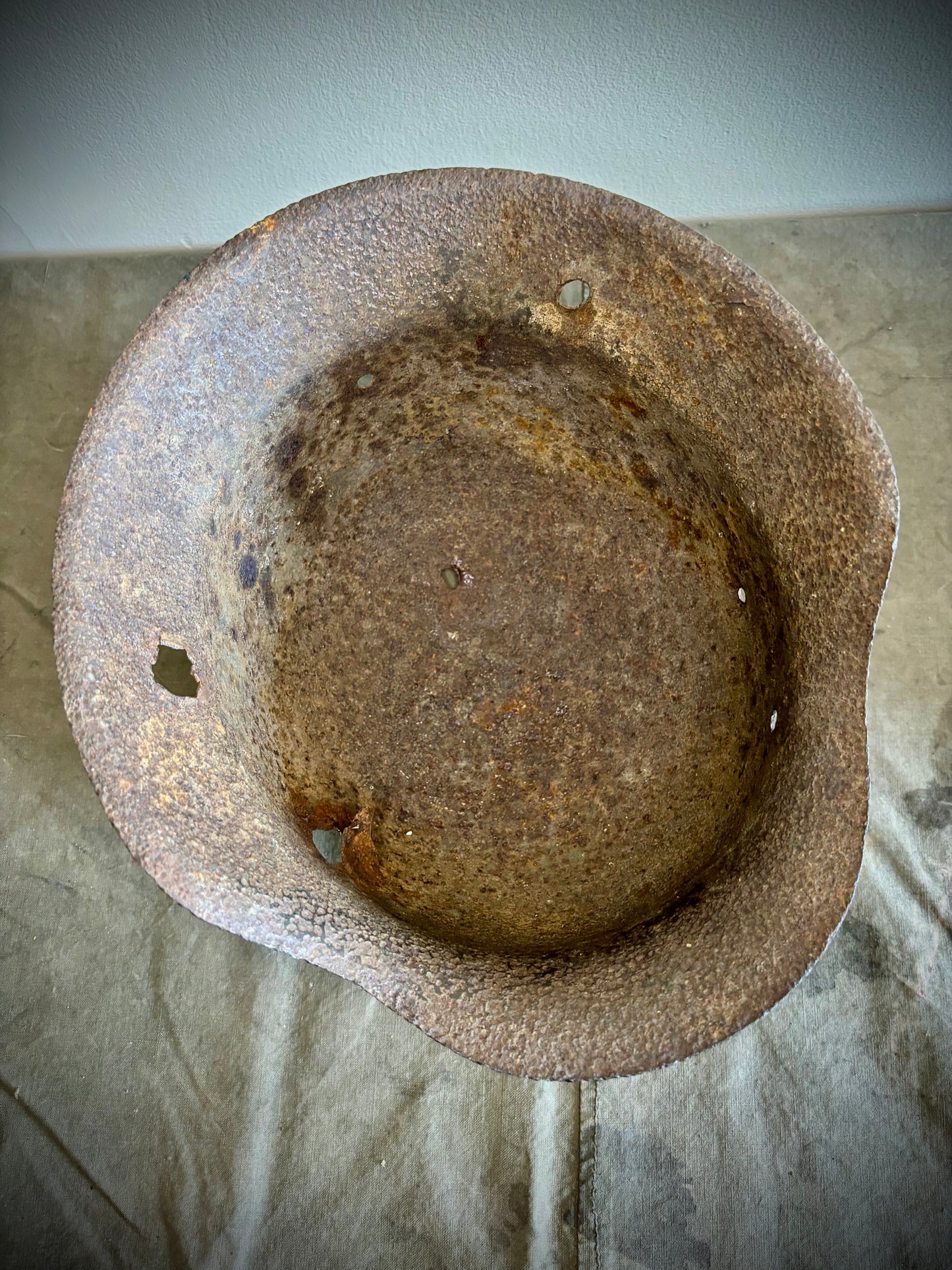 WW2 Battle damaged Helmet Normandy Find