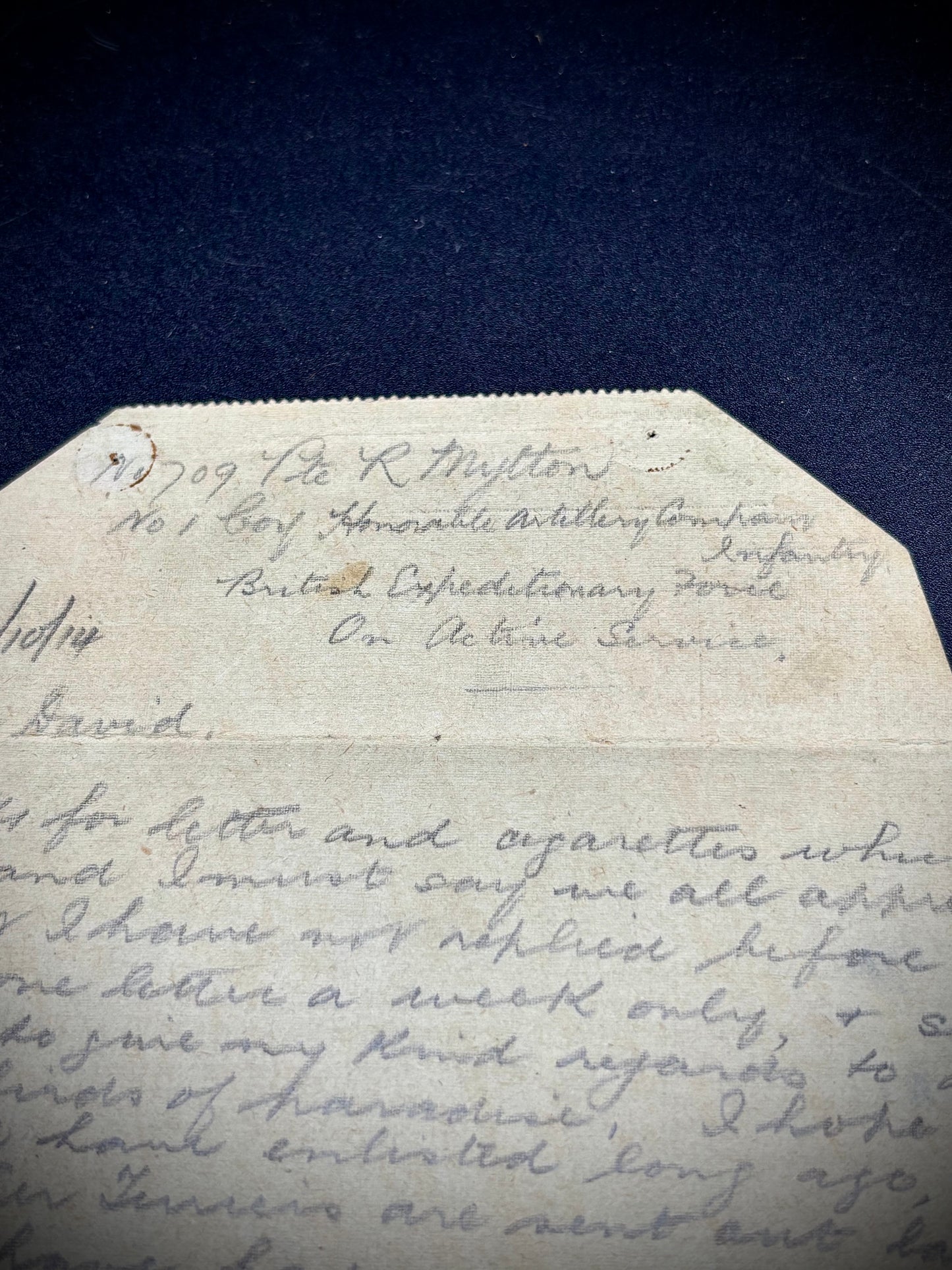 WW1 1914 Letter BEF Honourable Artillery Company