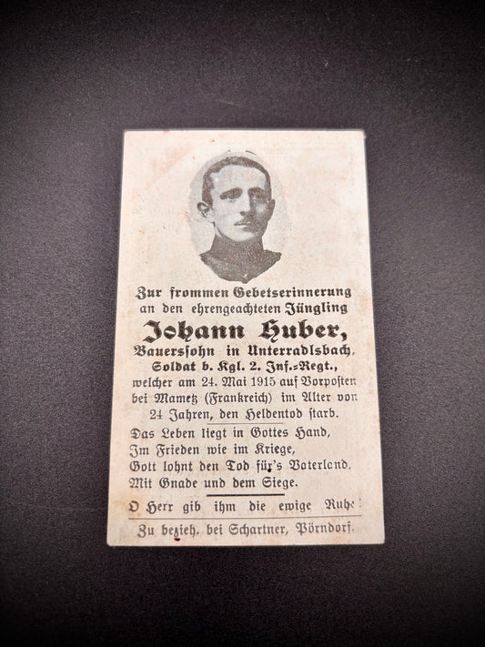 WW1 German Memorial Card Mametz Somme