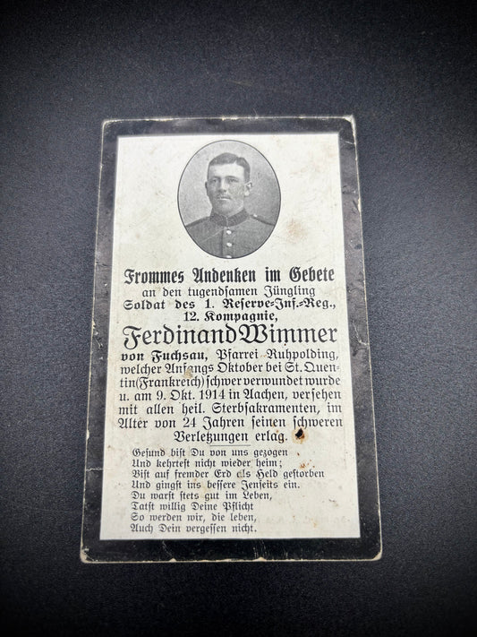 WW1 German Memorial Card St Quentin October 1914