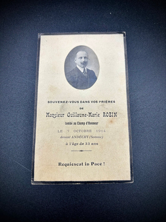 WW1 French Memorial Card KIA Andechy Somme 1914