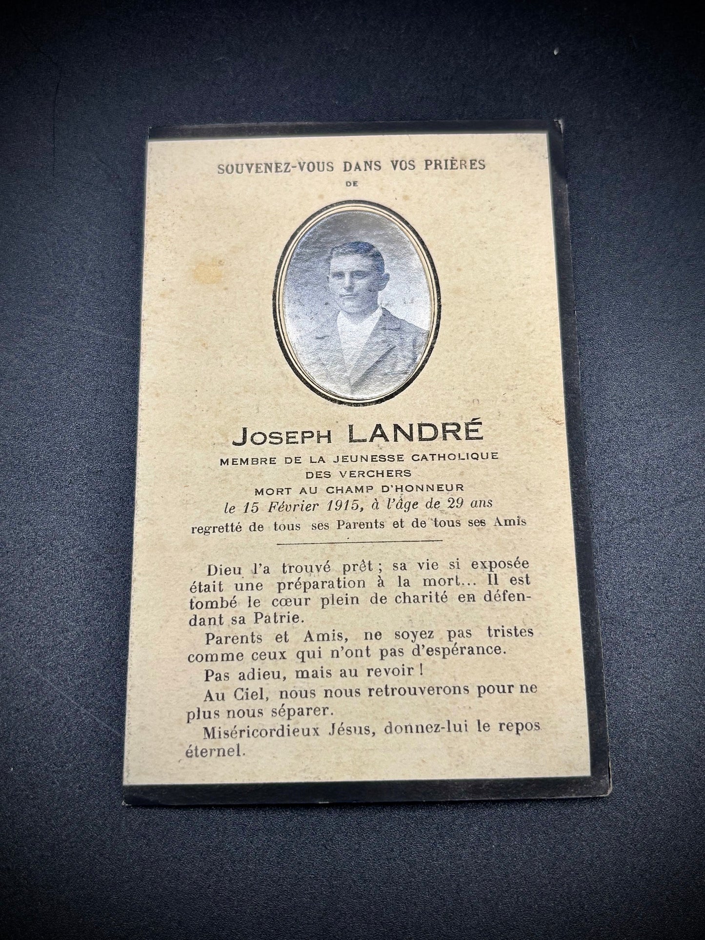 WW1 French Memorial Card 1915
