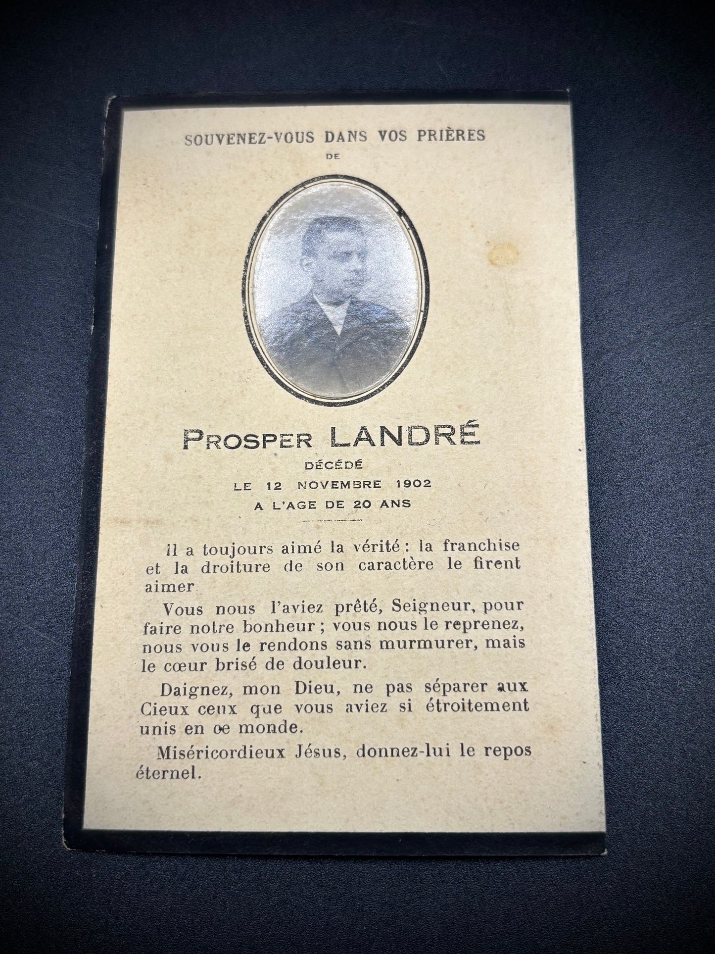 WW1 French Memorial Card 1915