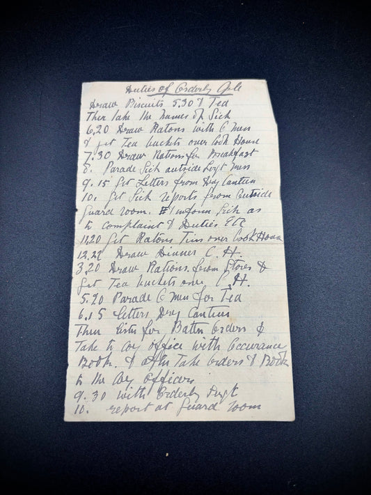 WW1 British Duties Of A Orderly Corporal Note