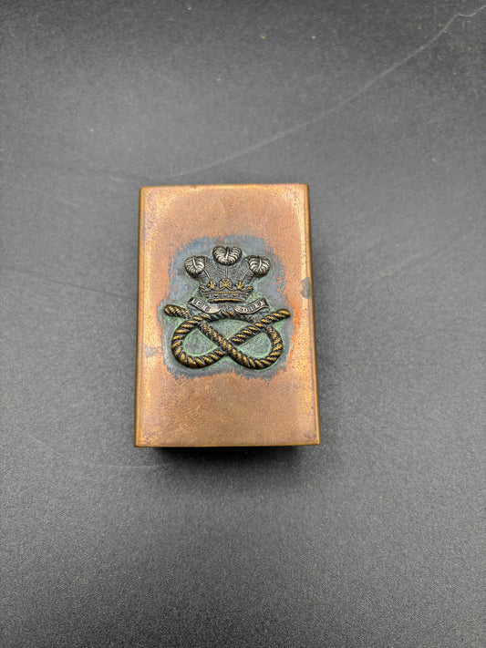 WW1 Trench Art Match Box North Staffordshire Warwickshire Regiment