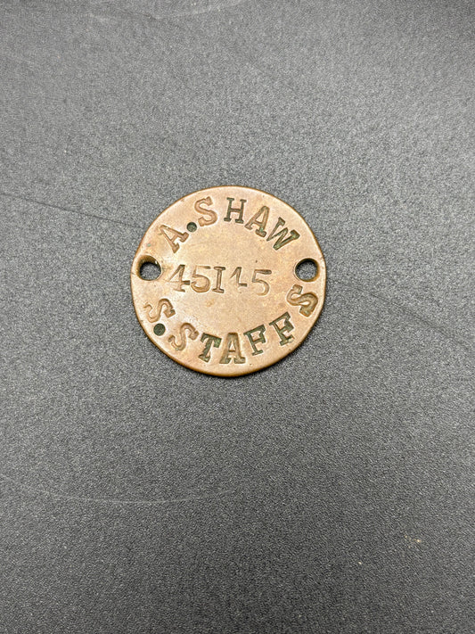 WW1 Identity Disk Trench Art South Staffordshire Regiment