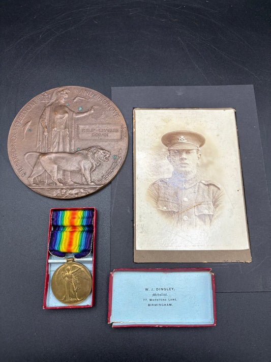 WW1 Death Plaque ,Victory medal, Postcards and Letters 1/5th South Staffordshire