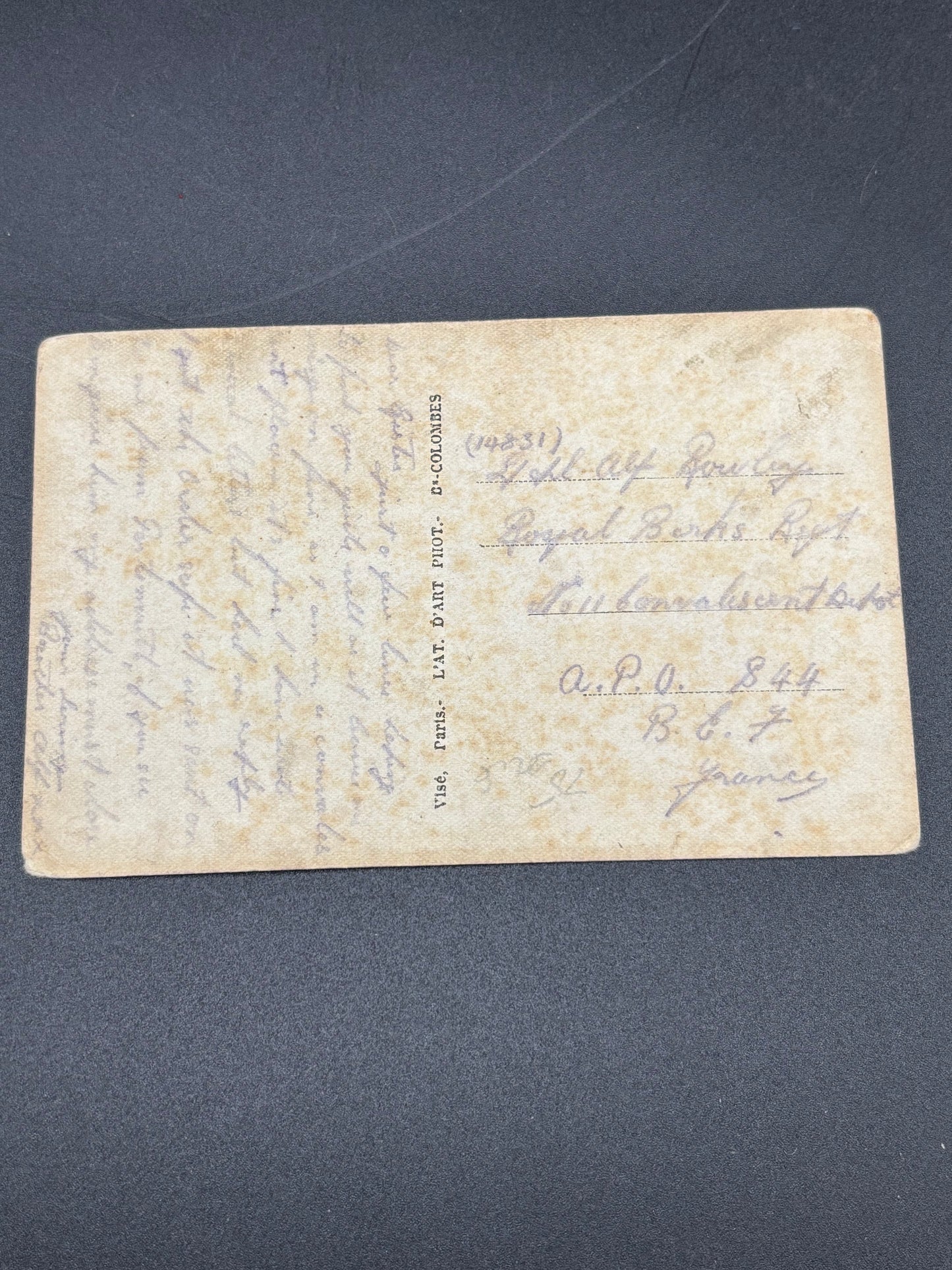 WW1 Romantic Postcard Tank BEF Royal Berkshire Regiment