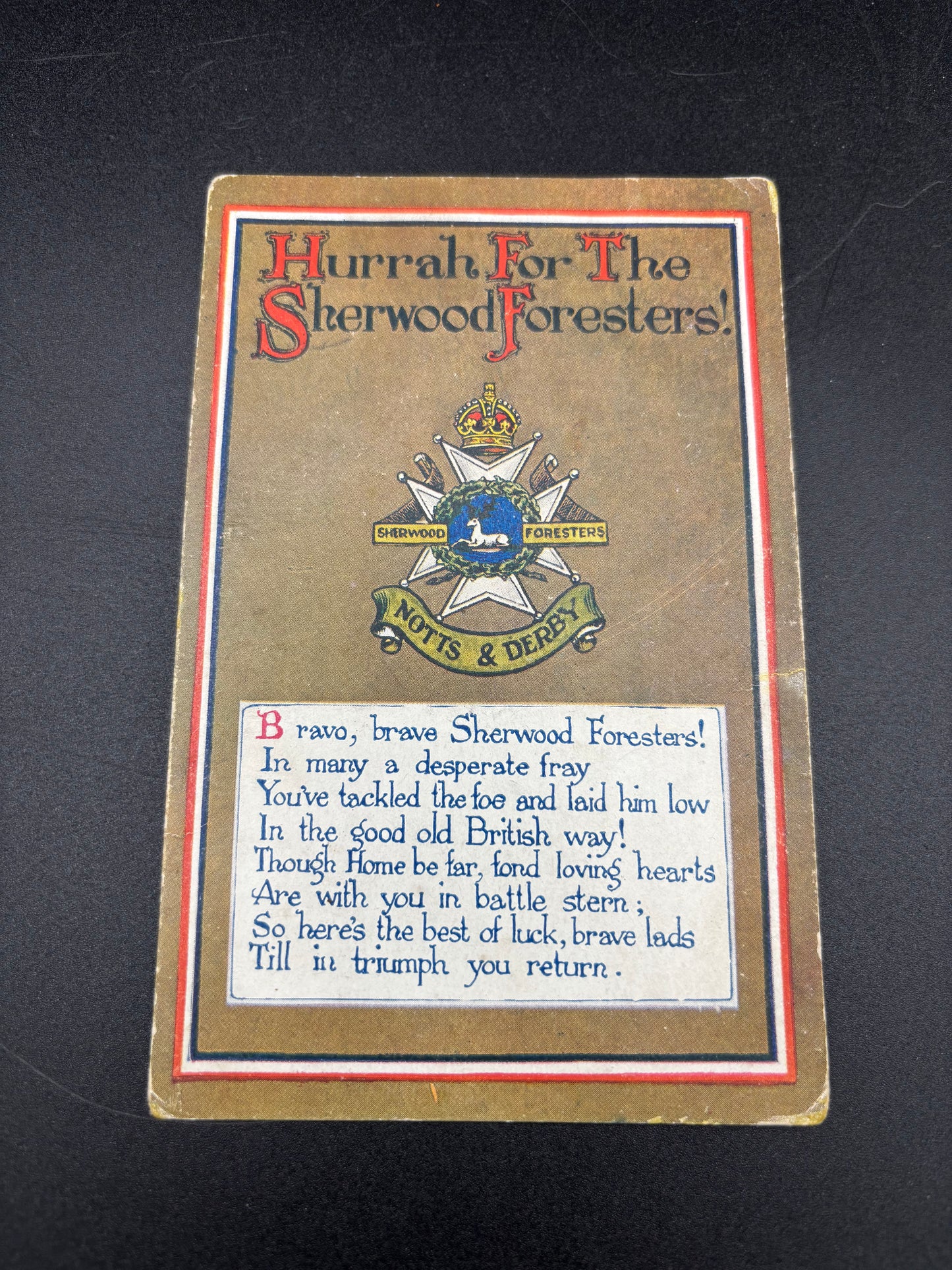 WW1 Hurrah for the Sherwood Forresters Postcard