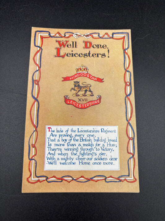 WW1 Well Done The Leicesters Postcard