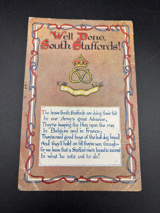 WW1 Well Done South Staffordshire Postcard