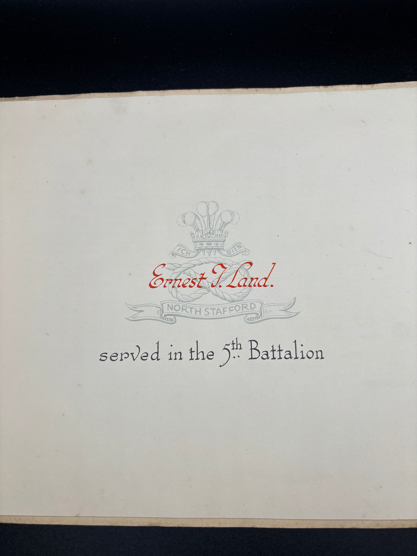 WW1 Memorial Book To The 5th North Staffordshire Regiment