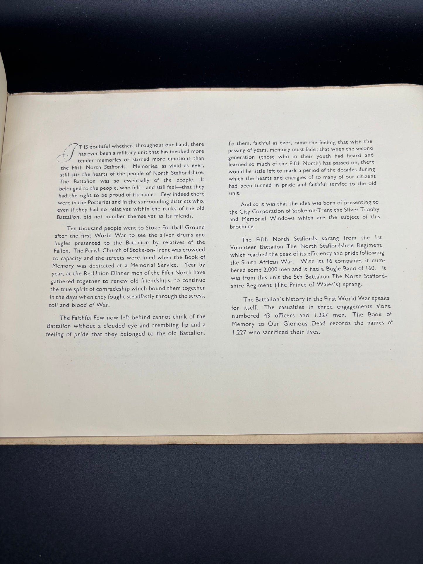 WW1 Memorial Book To The 5th North Staffordshire Regiment