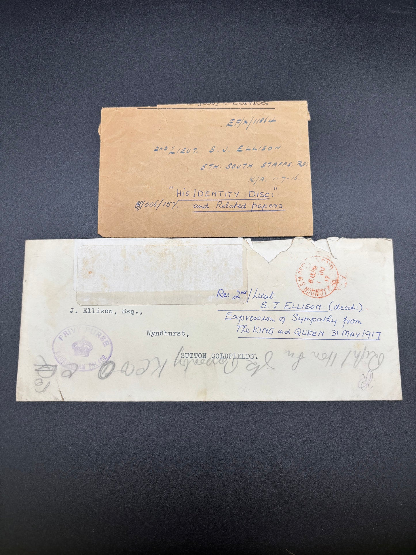 WW1 5th South Staffordshire Regiment 1st July 1916 Casualty Lot Unique!