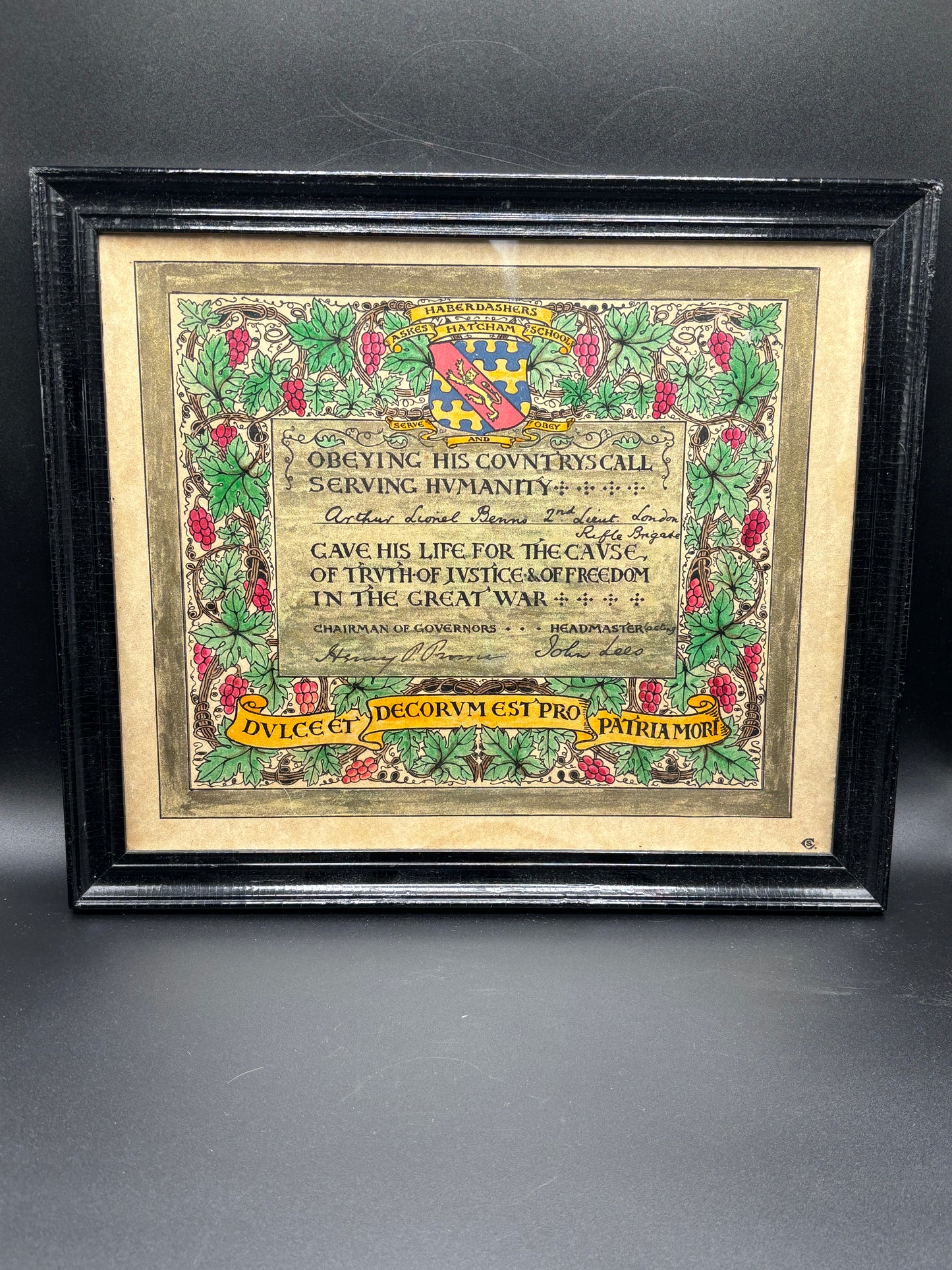 WW1 1st July 1916 Frame 1/5th London regiment (London Rifle Brigade) KIA