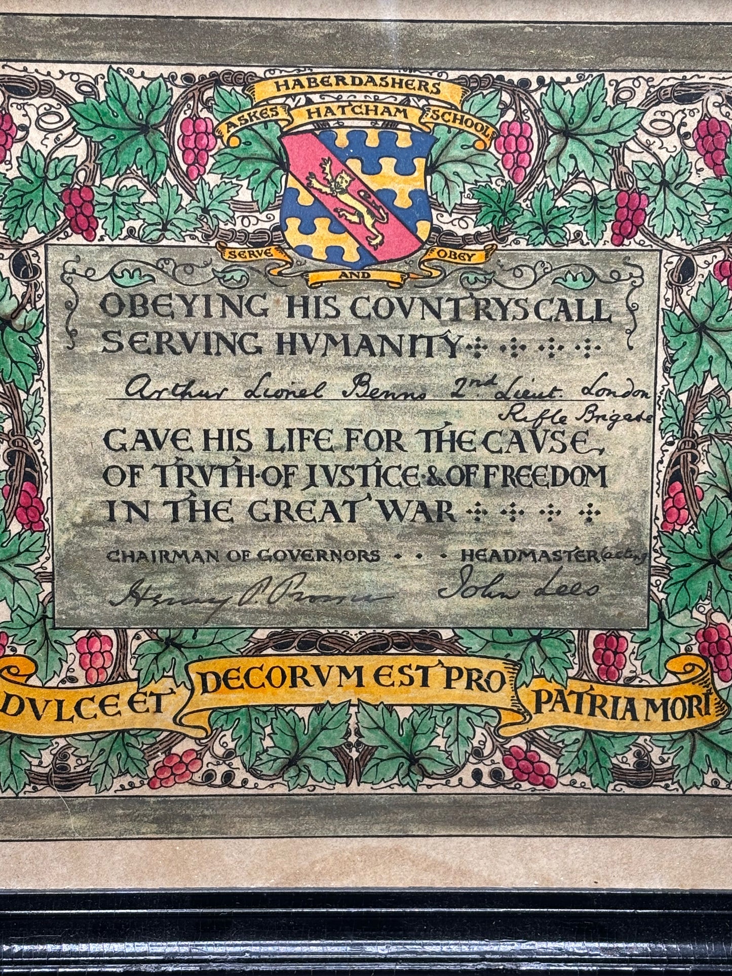 WW1 1st July 1916 Frame 1/5th London regiment (London Rifle Brigade) KIA