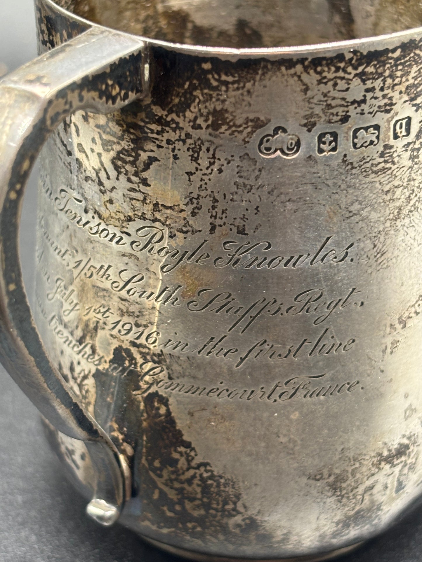 WW1 Silver Cup Gommecourt Casualty 1st July 1916 South Staffordshire Officer