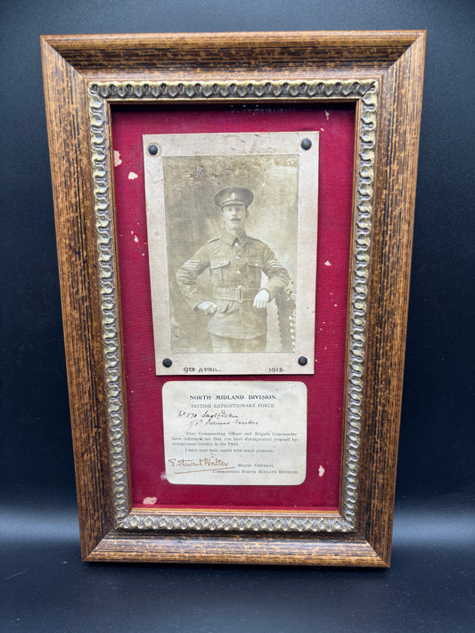 WW1 Notts and Derby Bravery In The Field Commendation Signed By Sir Stuart Wortley CO 46th Division